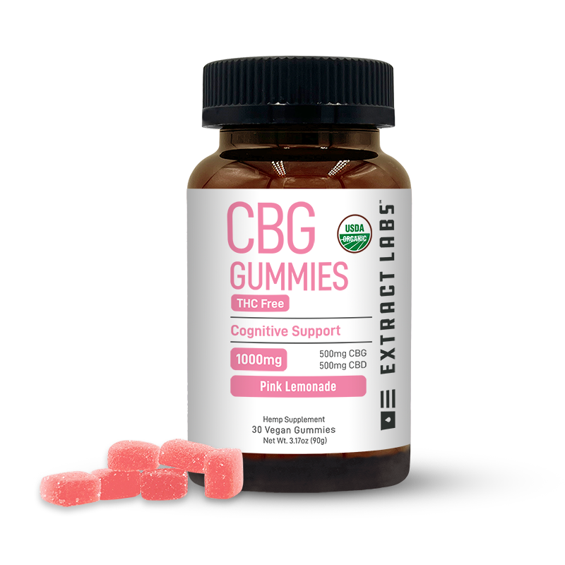 Extract Labs Gummies | Pink Lemonade- Cognitive Support 1:1 CBG:CBD- 30ct - Broad Spectrum