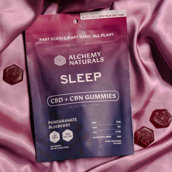 Alchemy Naturals Gummies | Sleep- Pomegranate Blueberry 50mg CBD: 5mg CBN- 2ct- Full Spectrum