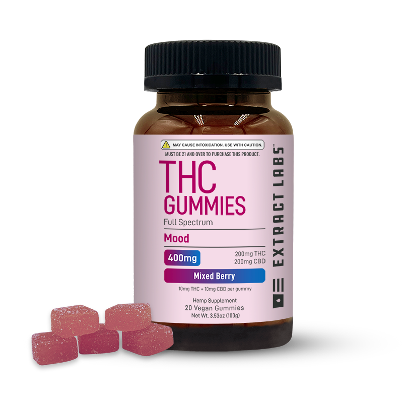 Extract Labs Gummies- Mood | Sugar-Free Mixed Berry 1:1 200mgTHC:200CBD 20ct - Full Spectrum