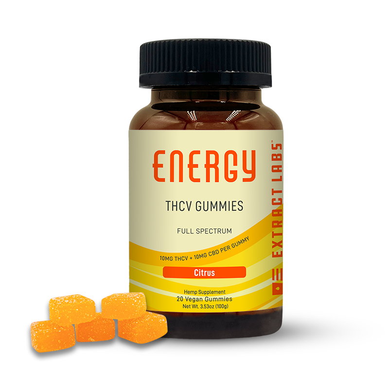 Extract Labs Gummies | Citrus Vegan THCV Energy Gummies | 10mg THCV : 10mg CBD | 20ct 400mg - Full Spectrum