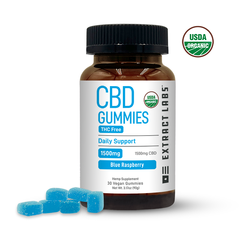 Extract Labs Gummies | Blue Raspberry Vegan 50mg CBD 30ct - THC Free