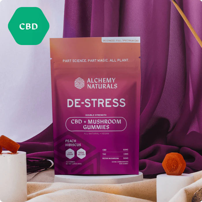 Alchemy Naturals Gummies | De-Stress- Peach Hibiscus- 50mg CBD- 2ct- Full Spectrum