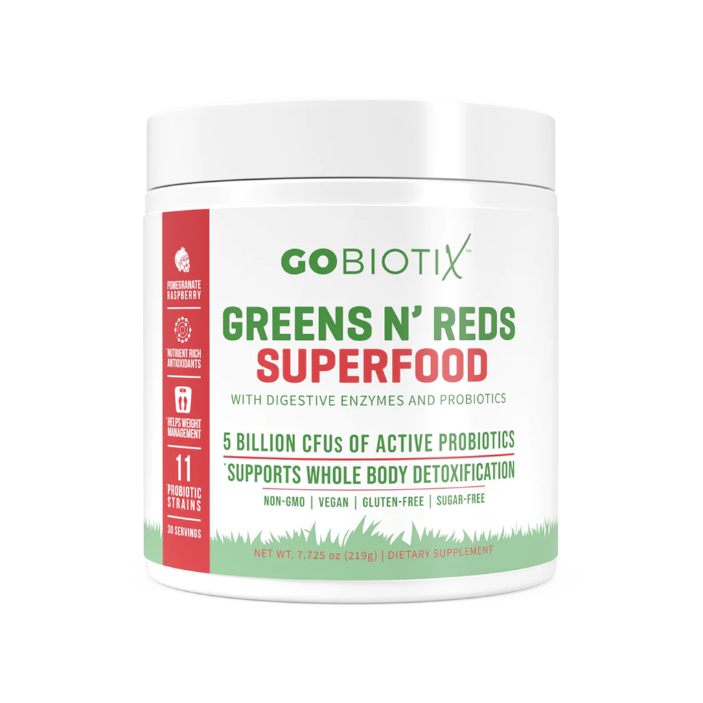 GoBiotix Supplement Powder | Greens N' Red Superfood Pomegranate Raspberry Flavored
