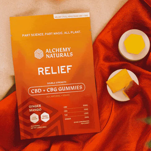 Alchemy Naturals Gummies | Relief- Ginger Mango- 50mg CBD:10mg CBG- 2ct- Full Spectrum