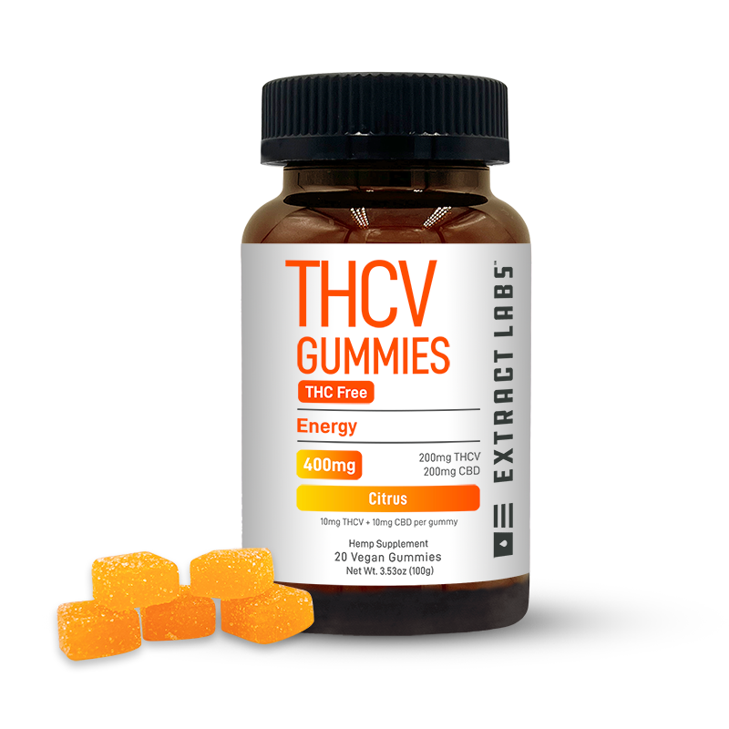 Extract Labs Gummies | Citrus Vegan THCV Energy Gummies | 10mg THCV : 10mg CBD | 20ct 400mg - Full Spectrum