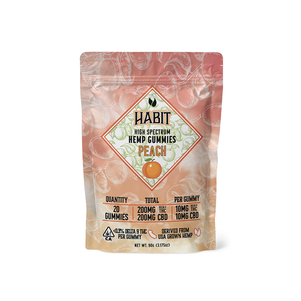 Habit Gummies | Peach 10mg THC : 10mg CBD 20ct - Delta 9